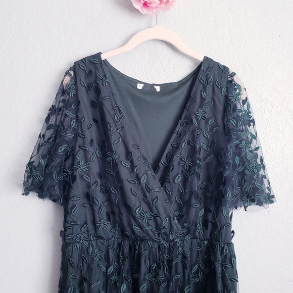 Baltic Born Marseille Green Leaf Embossed Tulle Maxi Dress - Picture 4 of 6